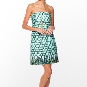 Lilly Pulitzer Bowen Dress size 10 strapless blue and green